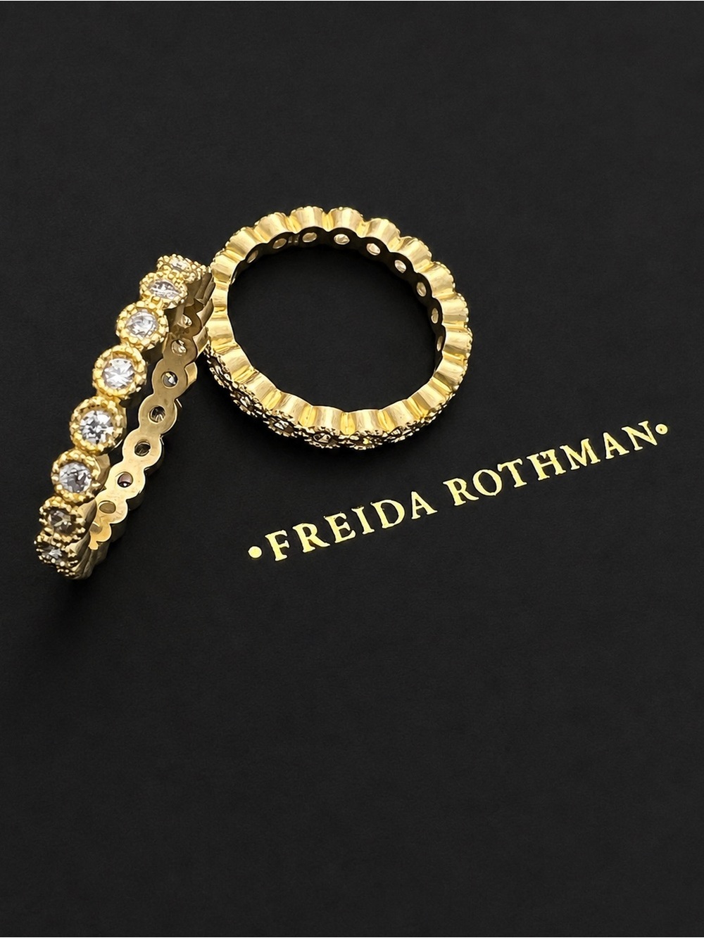 Freida Rothman (2) 925 Sterling Silver 14k Gold Bezel-Set CZ Stacking Rings - Picture 8 of 13